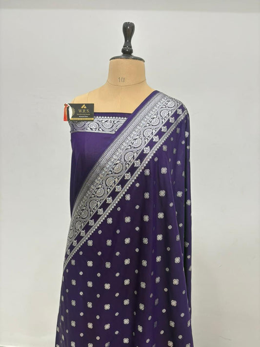 Navy blue  katan  georgette  banarasi  silk  saree  latar buti  elegant