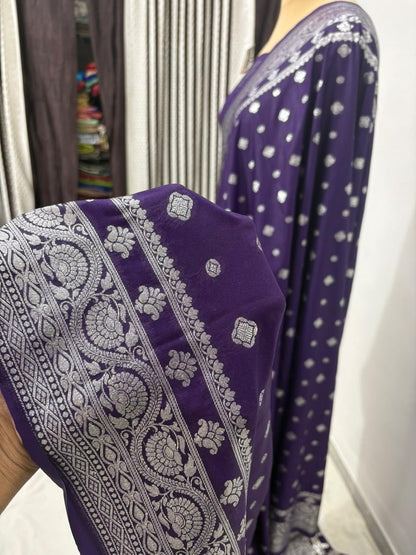 Navy blue  katan  georgette  banarasi  silk  saree  latar buti  elegant