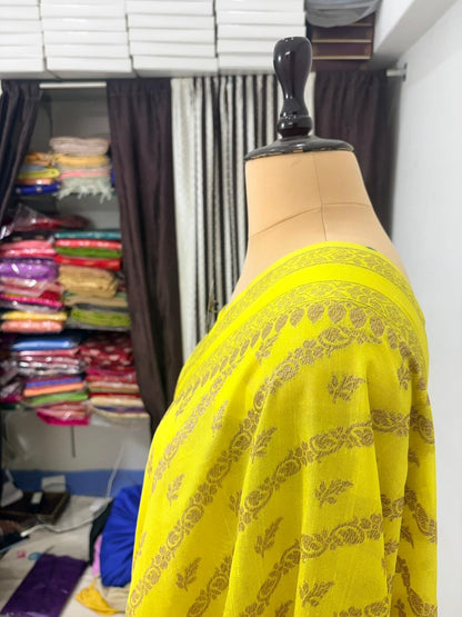 lemon worm banarasi silk saree ada buti blouse zari work
