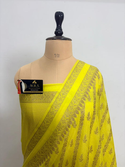 lemon worm banarasi silk saree ada buti blouse zari work