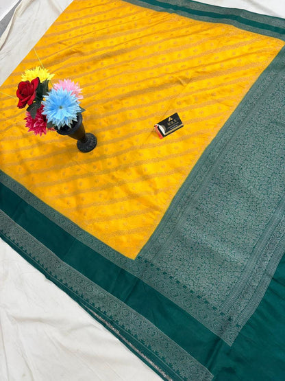 bottle green worm banarasi silk saree ada buti blouse zari work