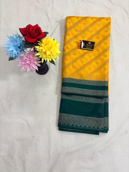 bottle green worm banarasi silk saree ada buti blouse zari work
