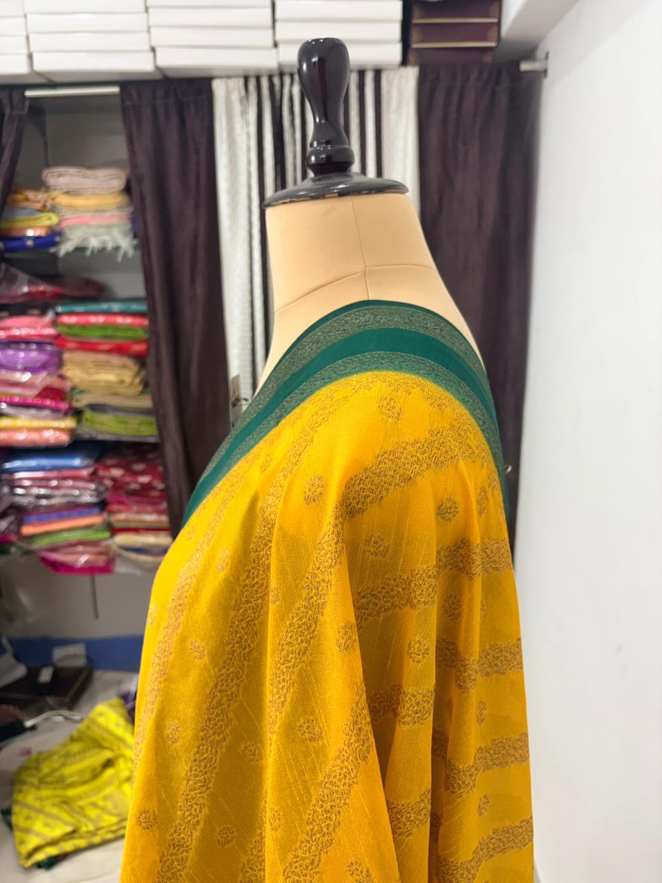 bottle green worm banarasi silk saree ada buti blouse zari work