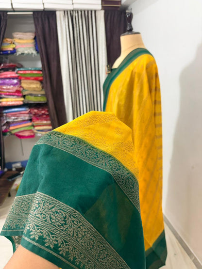bottle green worm banarasi silk saree ada buti blouse zari work