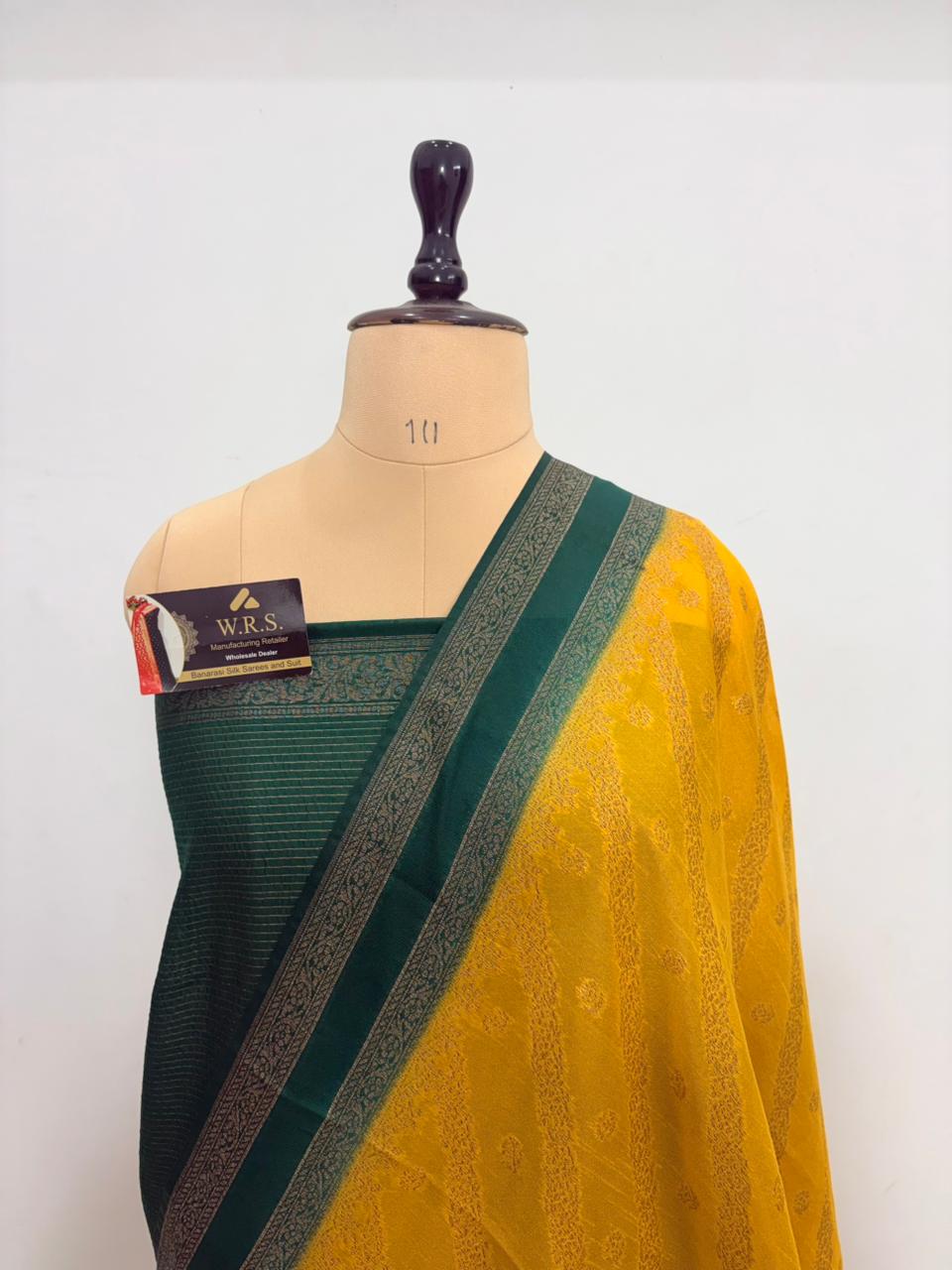 bottle green worm banarasi silk saree ada buti blouse zari work
