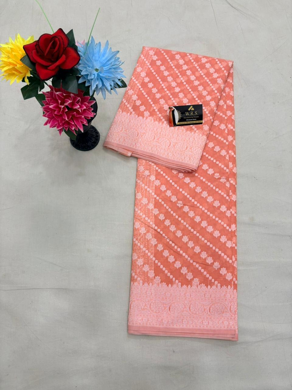 Rust  Lite  Cotton  Ada  Buti  Banarasi  Soft  Saree  With  Jacquard  work