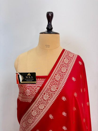 Red  katan satin  elegant  banarasi  silk  saree  lite  copur  zari