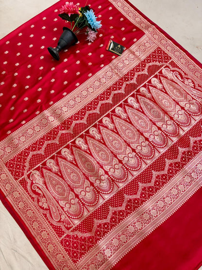 Red  katan satin  elegant  banarasi  silk  saree  lite  copur  zari