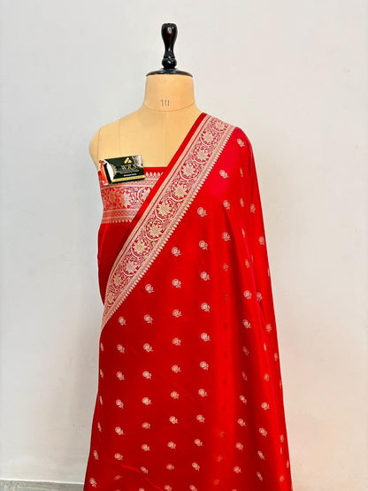 Red  katan satin  elegant  banarasi  silk  saree  lite  copur  zari
