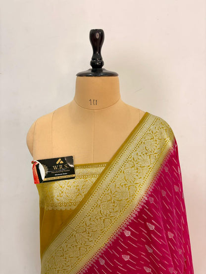 rani  mustard  multicolor  katan  georgette  banarasi  silk  saree  silver  zari