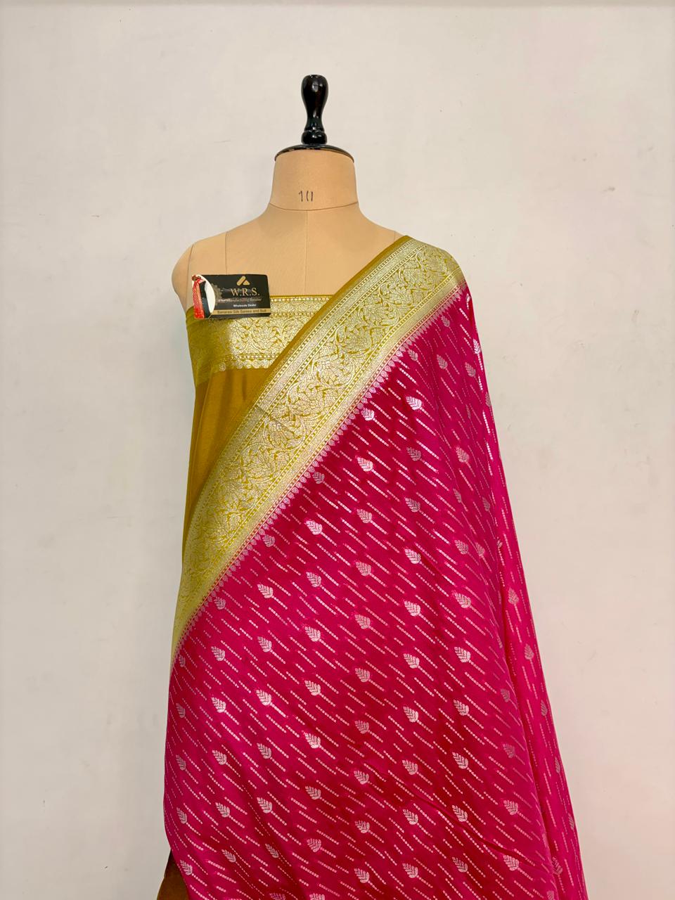 rani  mustard  multicolor  katan  georgette  banarasi  silk  saree  silver  zari
