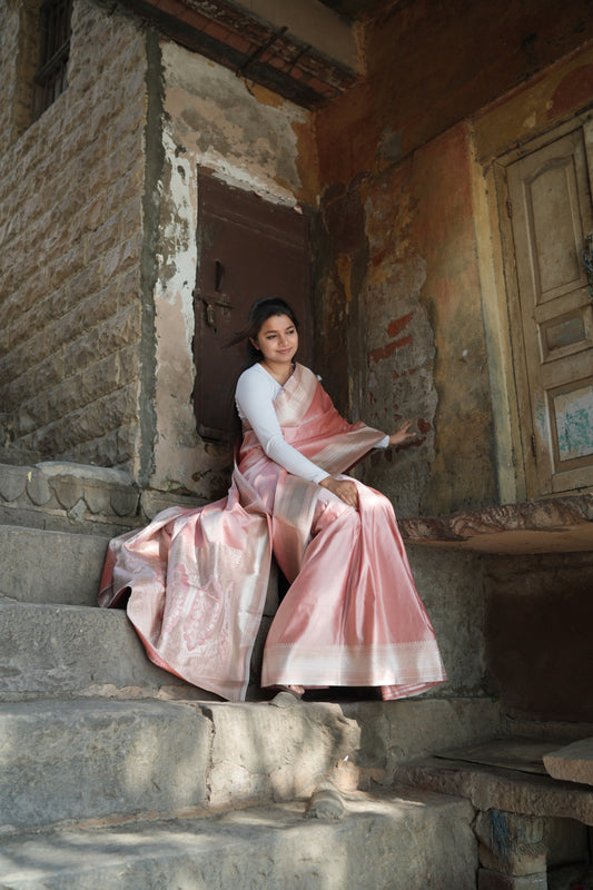 Pink Mashru Silk Banarasi Saree – Soft Shine &amp; Elegant Traditional Look