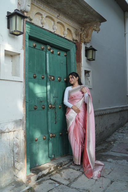 Pink Mashru Silk Banarasi Saree – Soft Shine &amp; Elegant Traditional Look