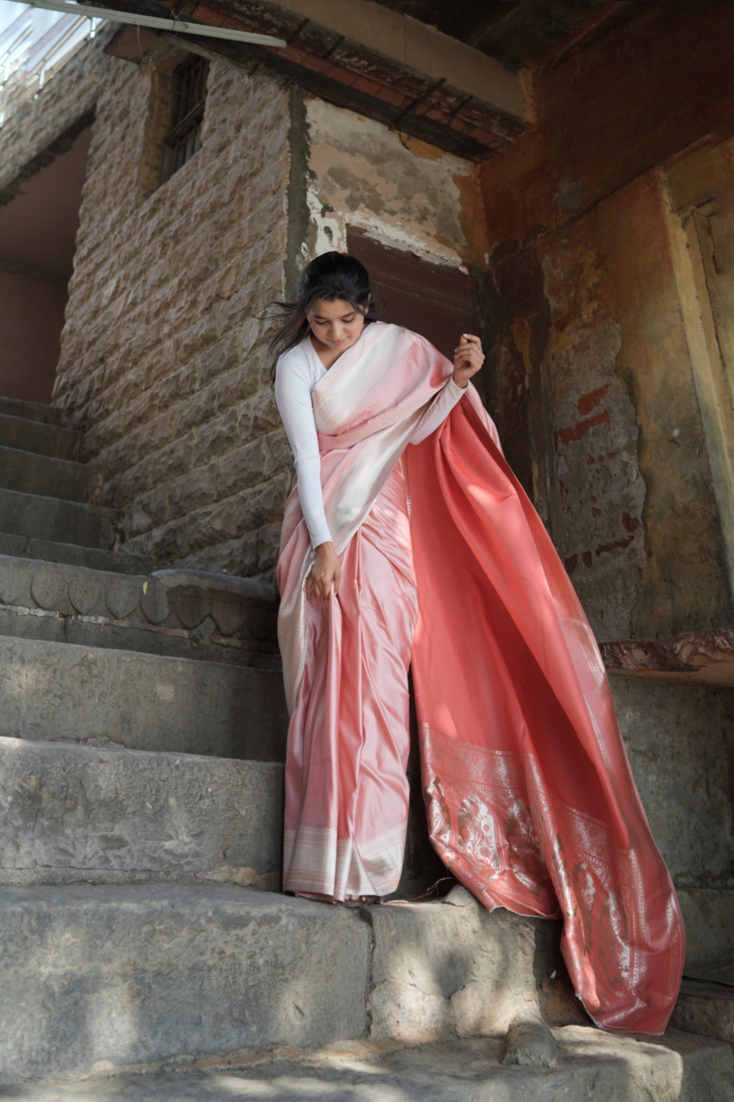 Pink Mashru Silk Banarasi Saree – Soft Shine &amp; Elegant Traditional Look