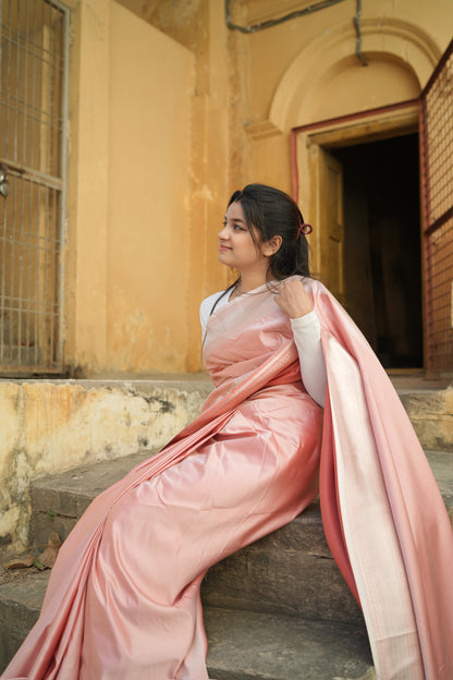 Pink Mashru Silk Banarasi Saree – Soft Shine &amp; Elegant Traditional Look