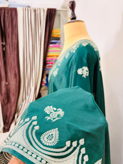 Premium Bottle Green Katan Mashru Silk Banarasi Saree – Traditional Jacquard Zari Weaving