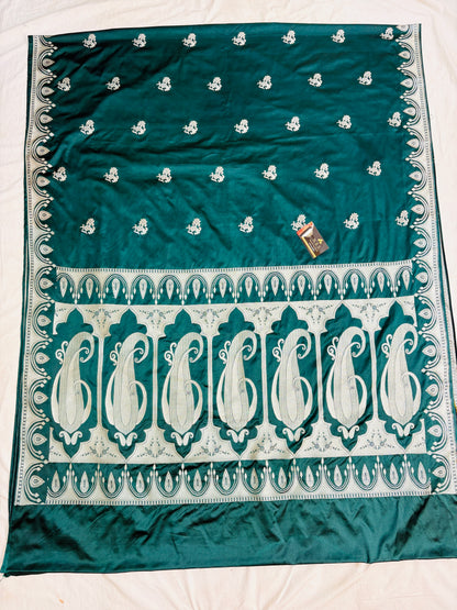 Premium Bottle Green Katan Mashru Silk Banarasi Saree – Traditional Jacquard Zari Weaving