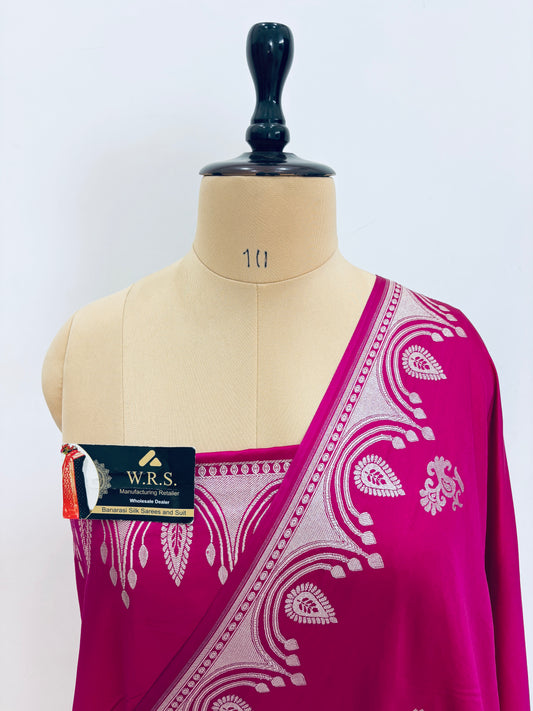 Premium Rani Pink Katan Mashru Silk Banarasi Saree – Traditional Jacquard Zari Weaving