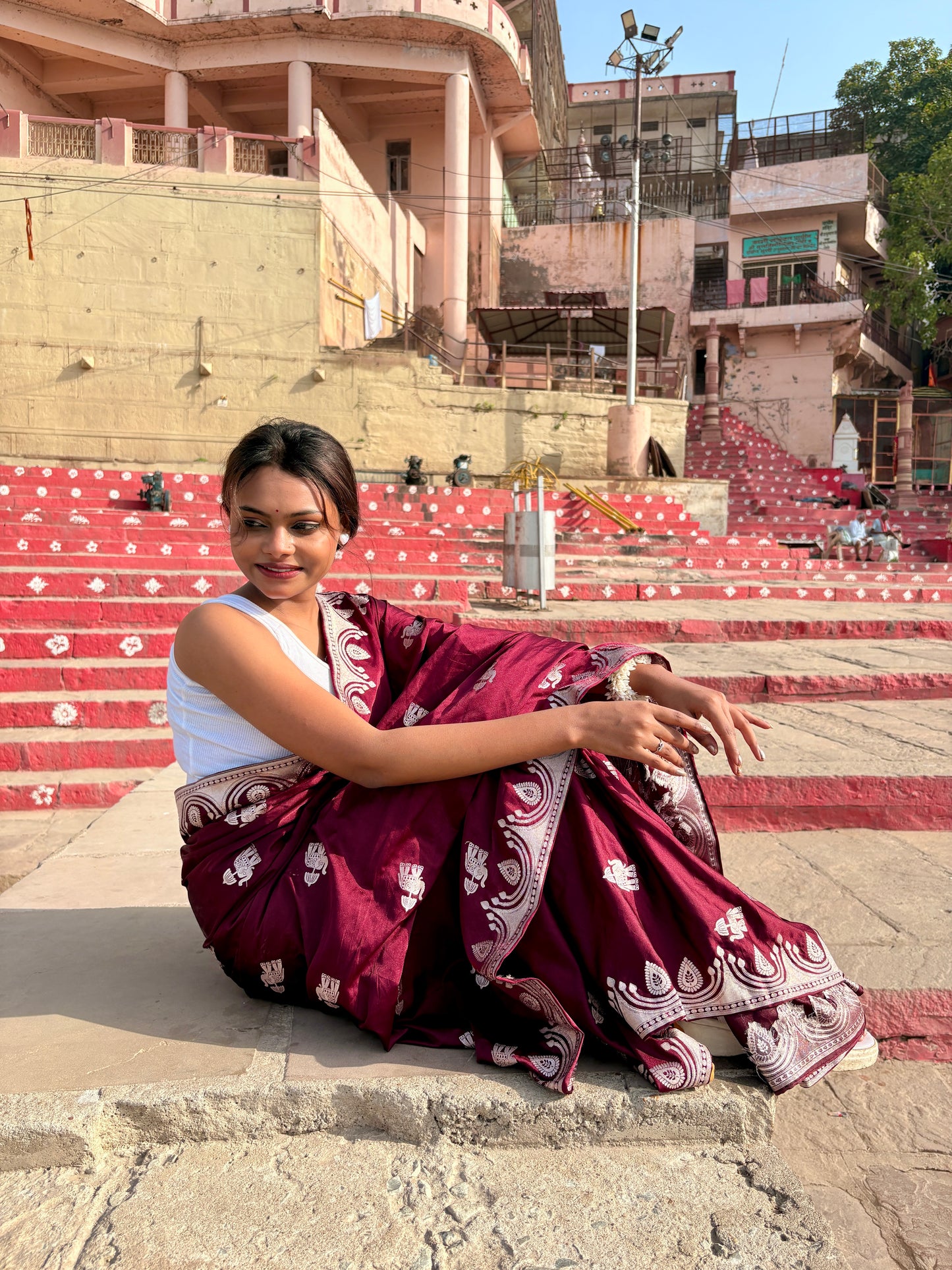 Premium Mahroon Katan Mashru Silk Banarasi Saree – Traditional Jacquard Zari Weaving