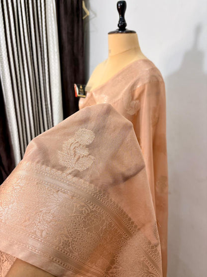 Champagne Gold Viscose Banarasi Saree with Jacquard Zari Work
