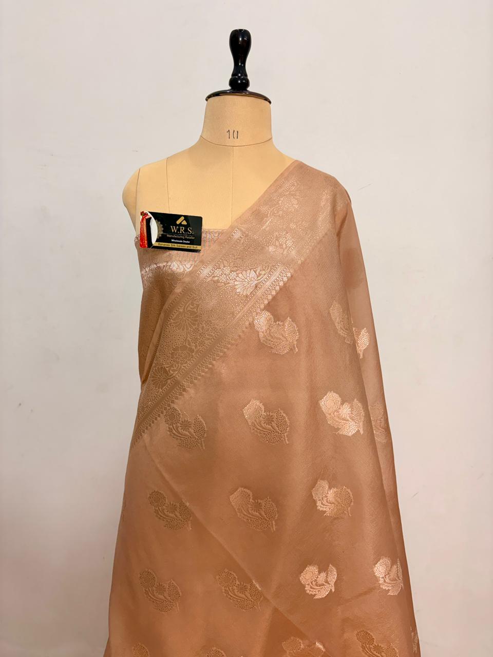Champagne Gold Viscose Banarasi Saree with Jacquard Zari Work