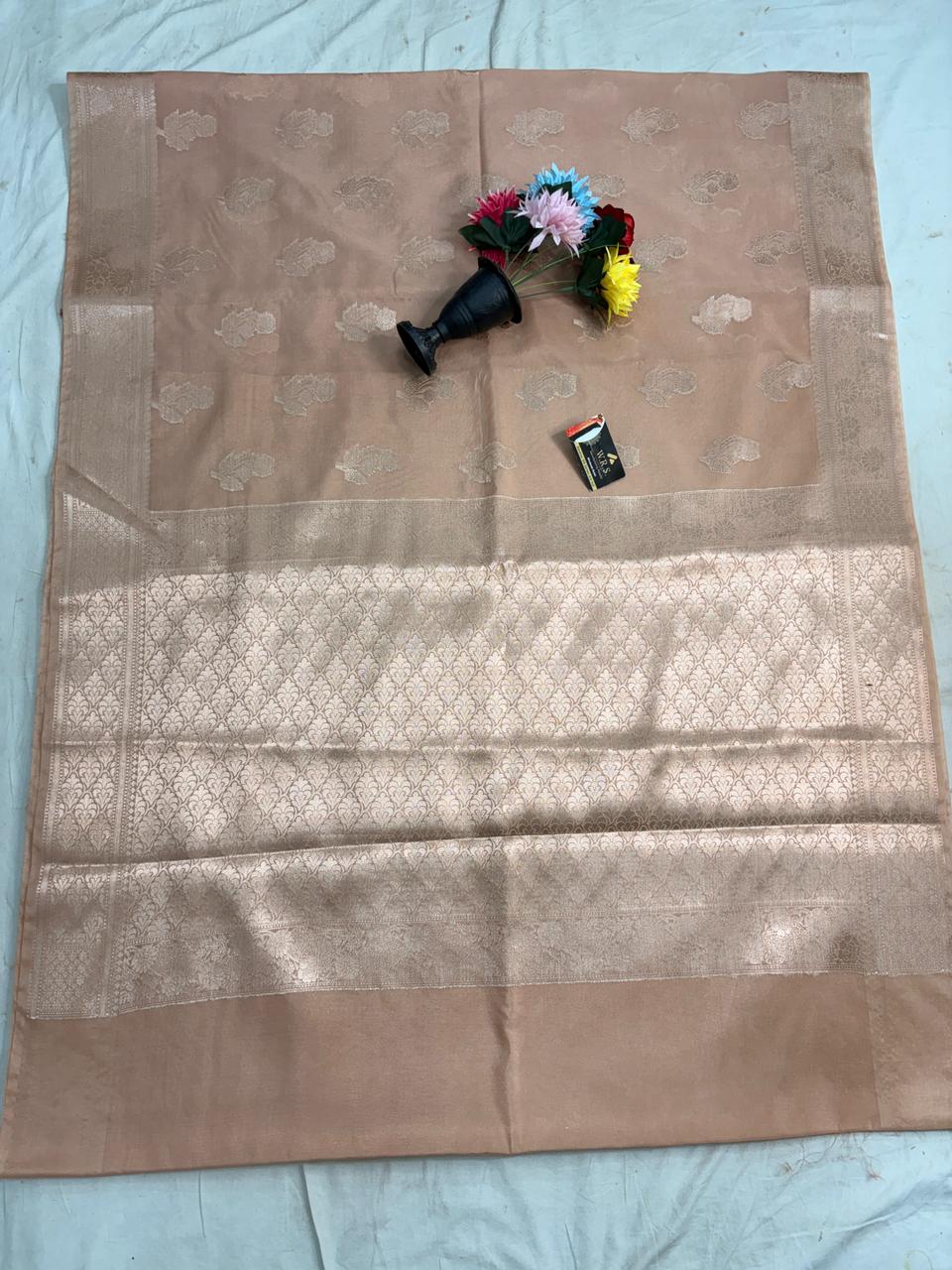 Champagne Gold Viscose Banarasi Saree with Jacquard Zari Work