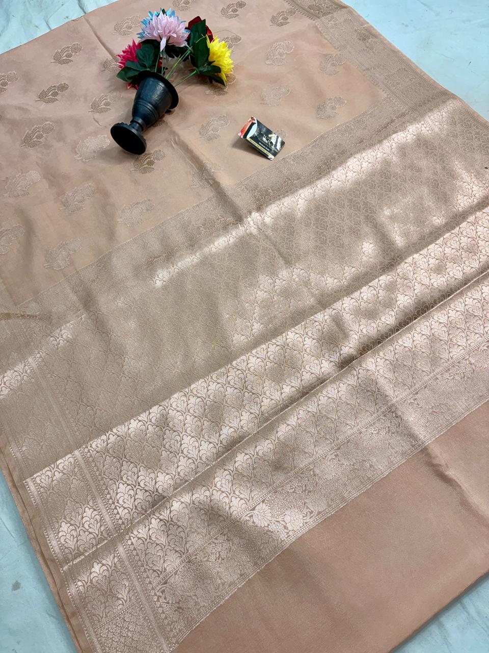 Champagne Gold Viscose Banarasi Saree with Jacquard Zari Work