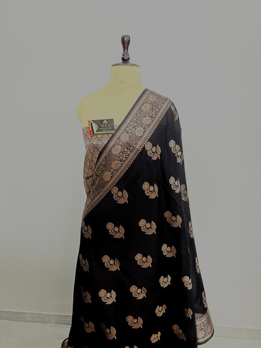 Black Viscose Banarasi Saree with Jacquard Zari Work – Soft & Elegant Wear