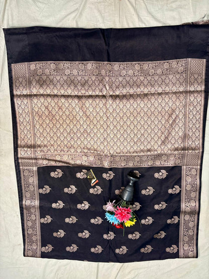 Black Viscose Banarasi Saree with Jacquard Zari Work – Soft & Elegant Wear