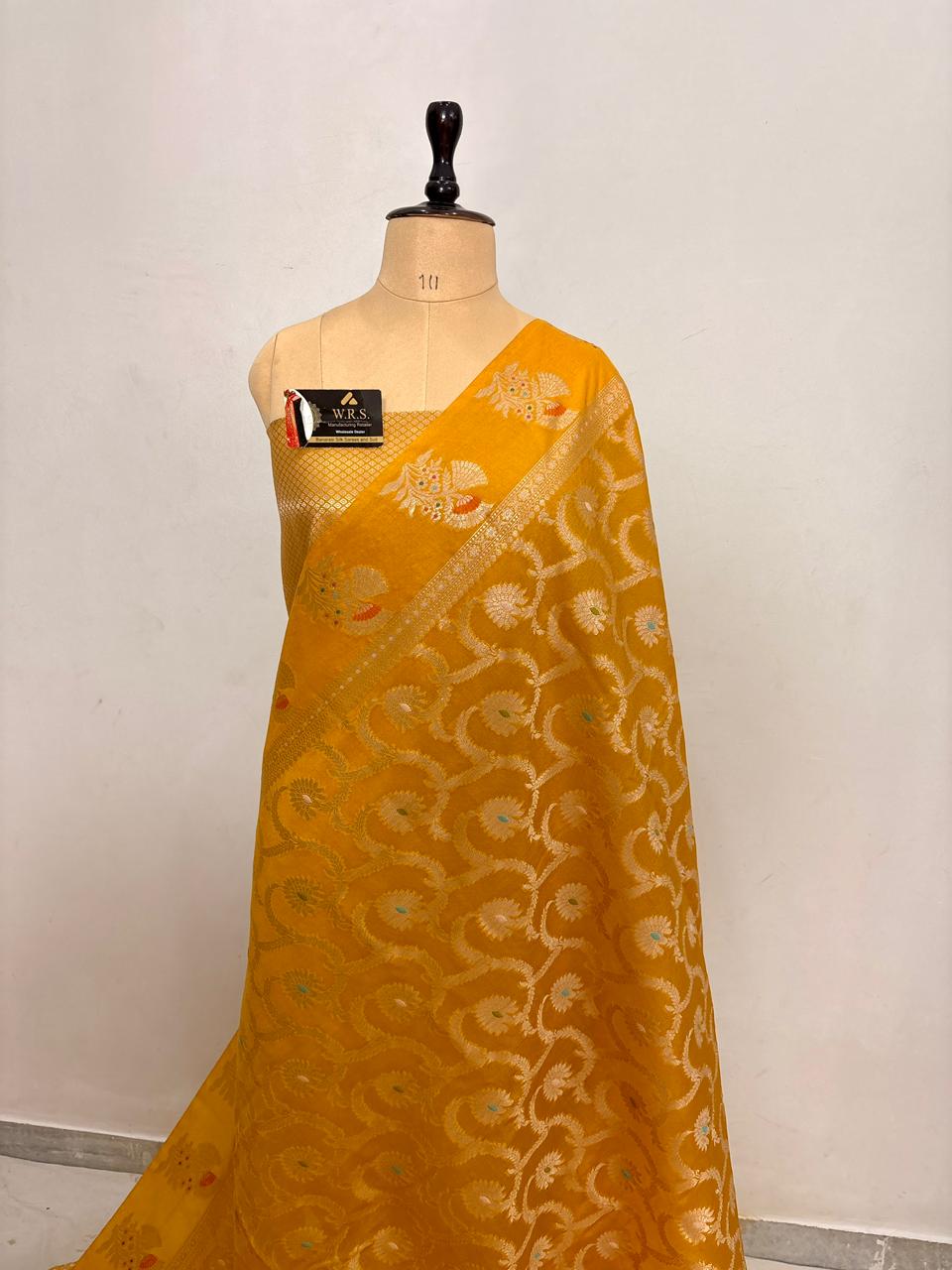 Mustard Yellow Viscose Banarasi Saree with Jacquard Zari Work