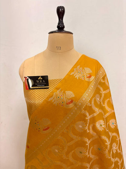 Mustard Yellow Viscose Banarasi Saree with Jacquard Zari Work
