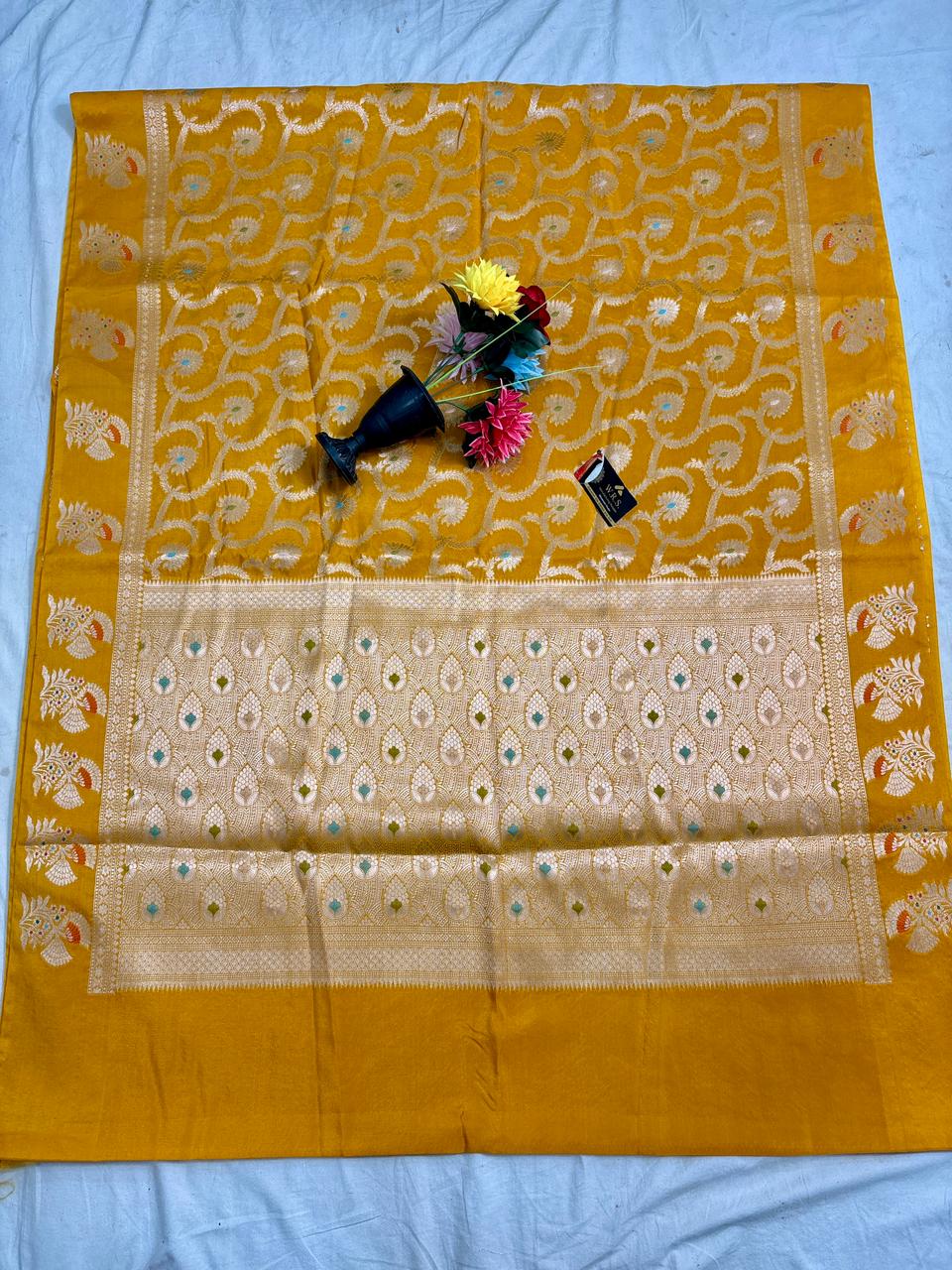 Mustard Yellow Viscose Banarasi Saree with Jacquard Zari Work
