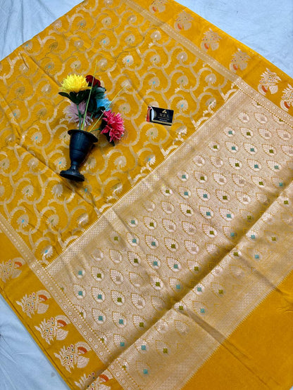 Mustard Yellow Viscose Banarasi Saree with Jacquard Zari Work