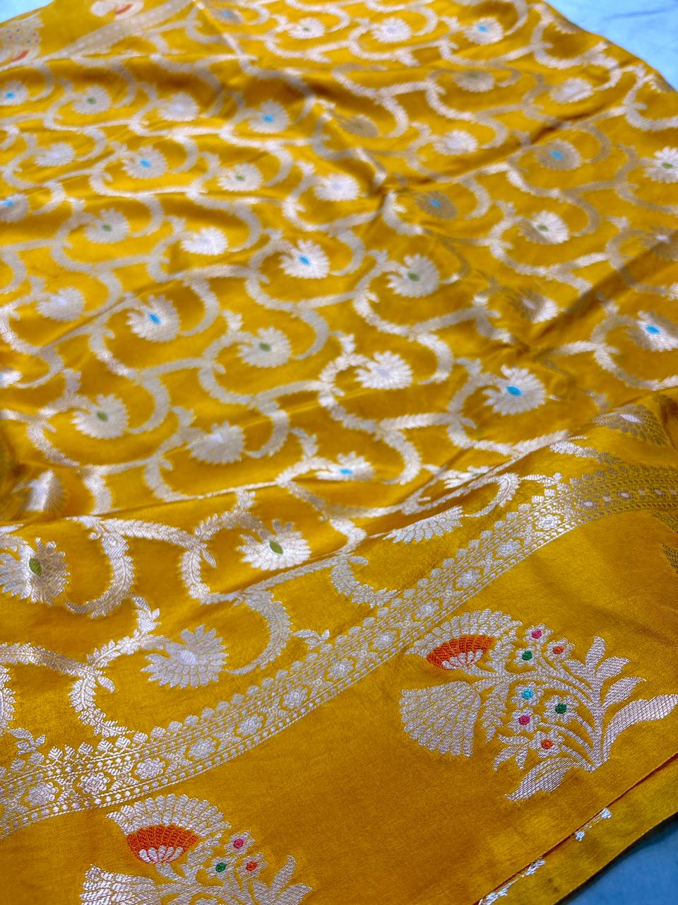 Mustard Yellow Viscose Banarasi Saree with Jacquard Zari Work