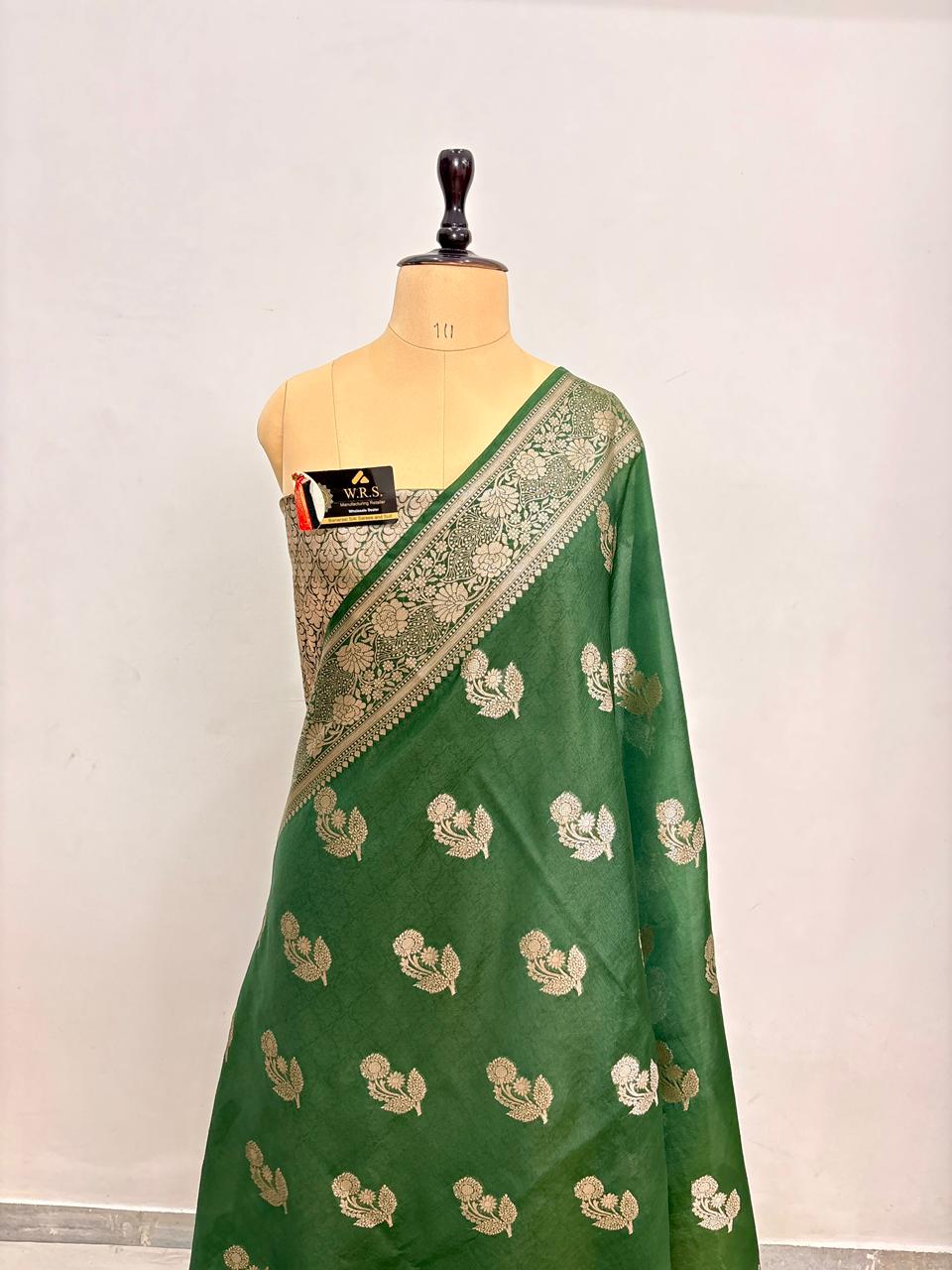 Rama Green Viscose Banarasi Saree with Jacquard Zari Work