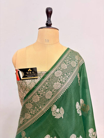 Rama Green Viscose Banarasi Saree with Jacquard Zari Work