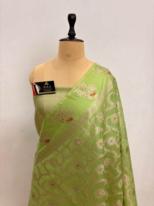 Pista Green Viscose Banarasi Saree with Jacquard Zari Work