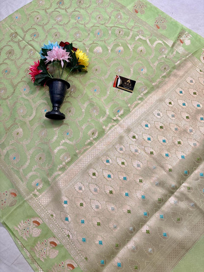 Pista Green Viscose Banarasi Saree with Jacquard Zari Work