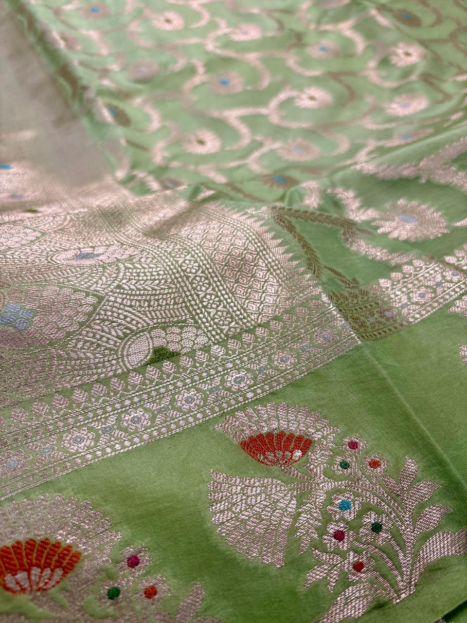 Pista Green Viscose Banarasi Saree with Jacquard Zari Work