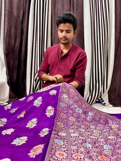 Royal Purple Viscose Banarasi Saree with Jacquard Zari Work