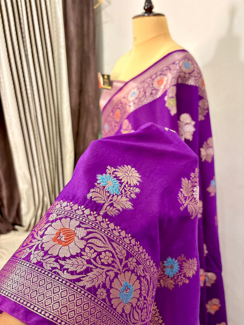 Royal Purple Viscose Banarasi Saree with Jacquard Zari Work