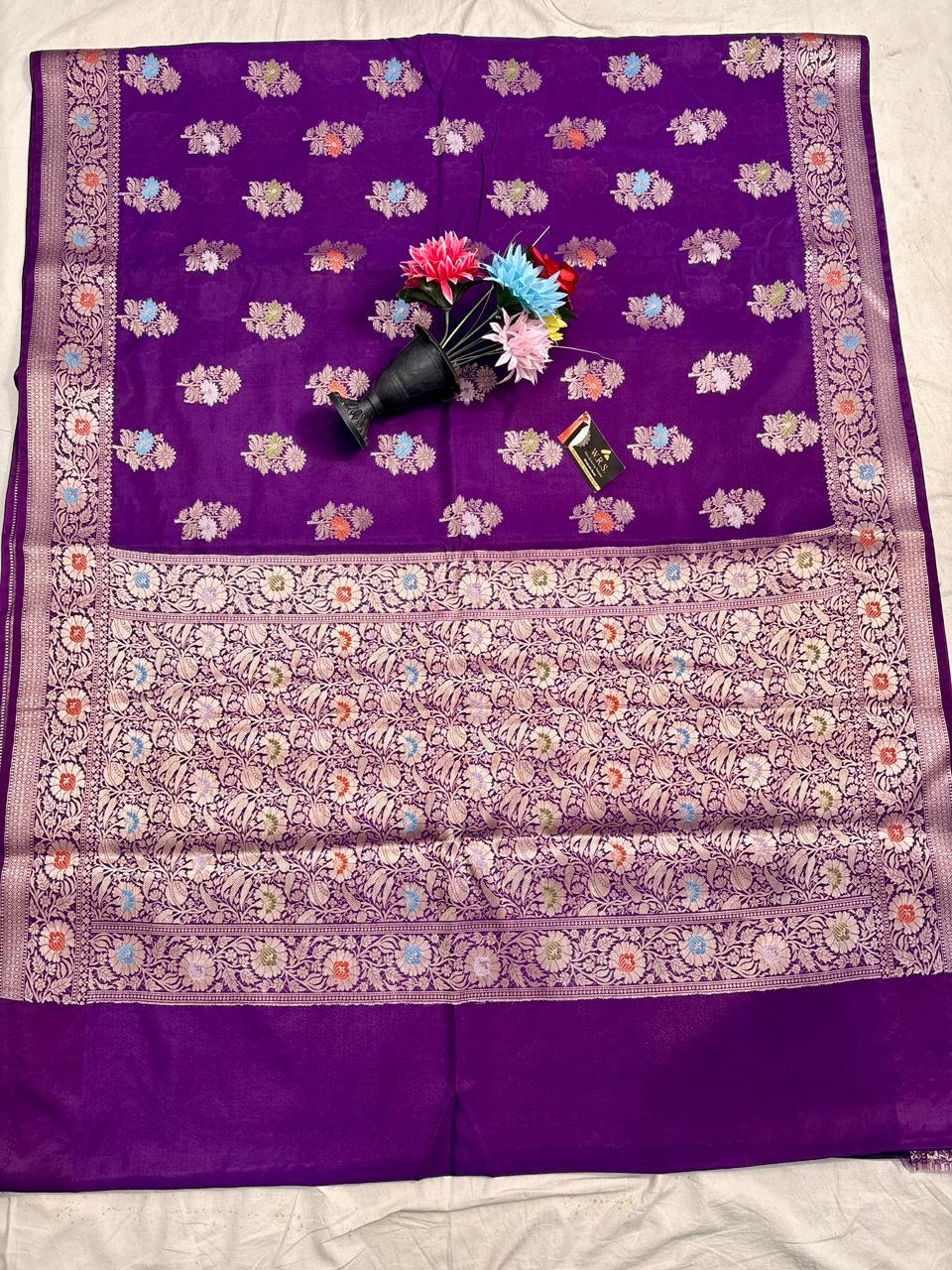 Royal Purple Viscose Banarasi Saree with Jacquard Zari Work