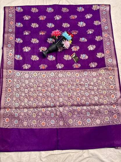 Royal Purple Viscose Banarasi Saree with Jacquard Zari Work