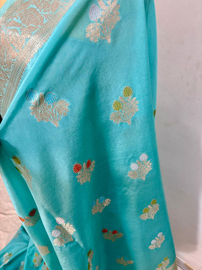 Sky Blue Viscose Banarasi Saree with Jacquard Zari Work