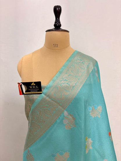Sky Blue Viscose Banarasi Saree with Jacquard Zari Work