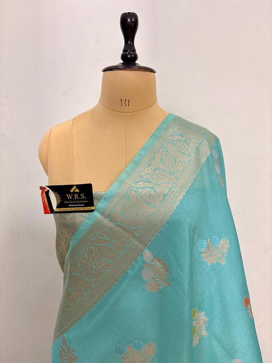 Sky Blue Viscose Banarasi Saree with Jacquard Zari Work