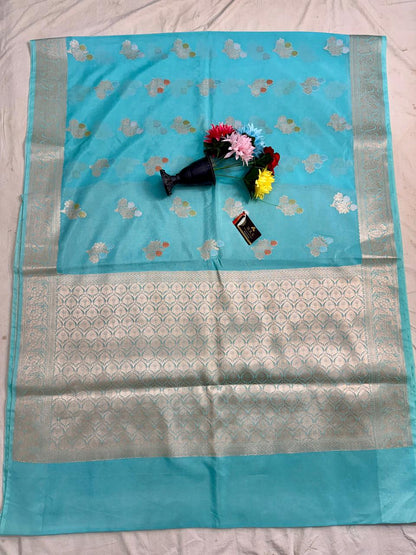 Sky Blue Viscose Banarasi Saree with Jacquard Zari Work