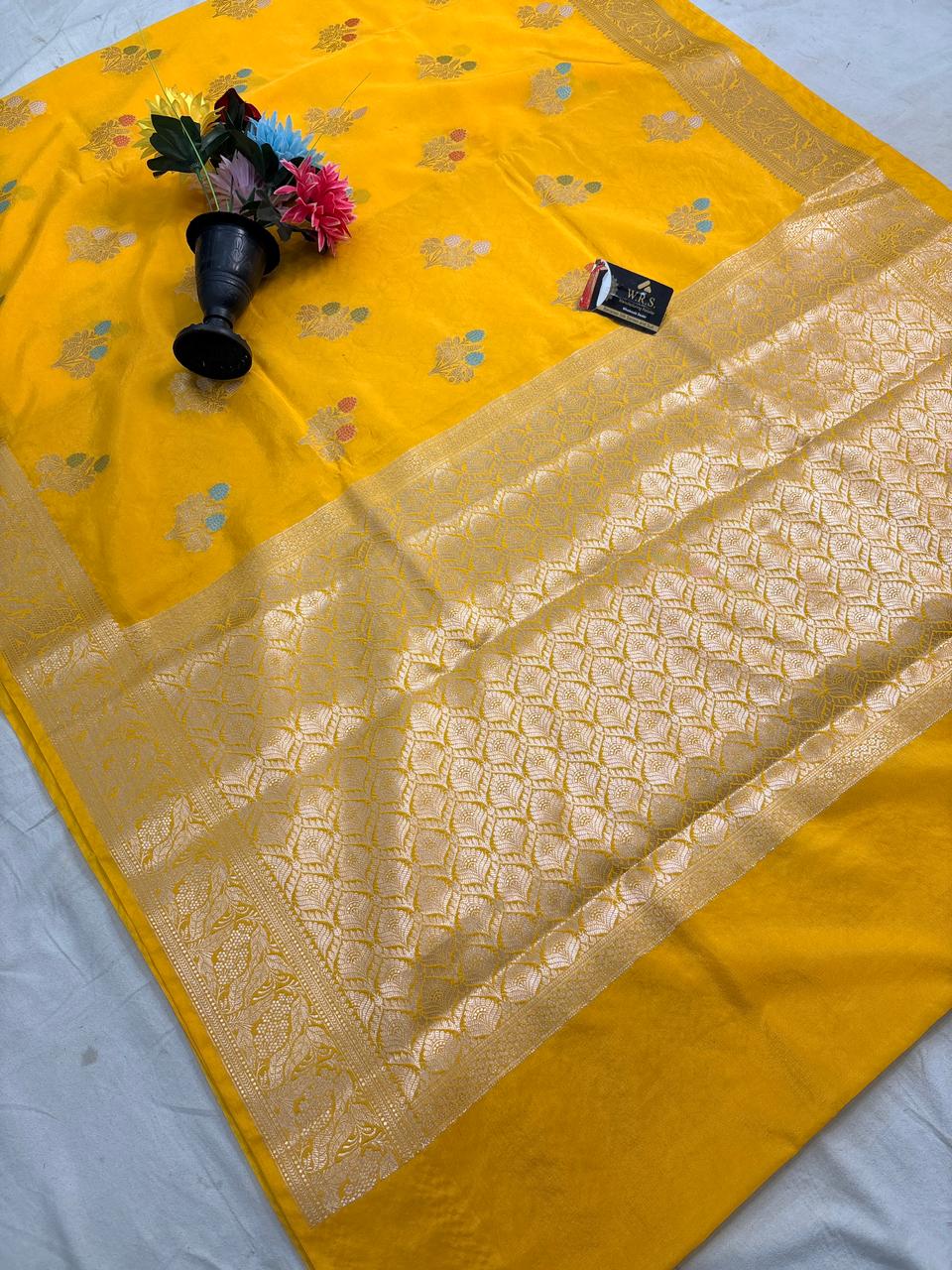Bright Yellow Viscose Banarasi Saree with Jacquard Zari Work