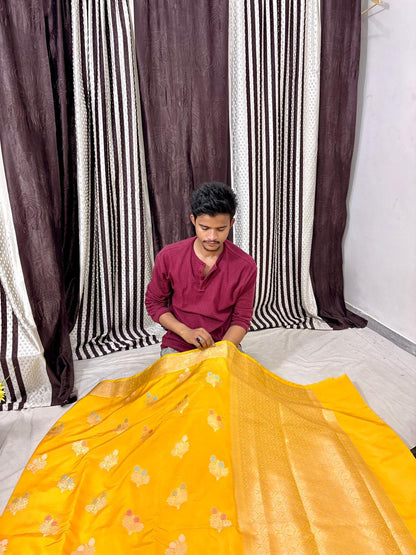 Bright Yellow Viscose Banarasi Saree with Jacquard Zari Work