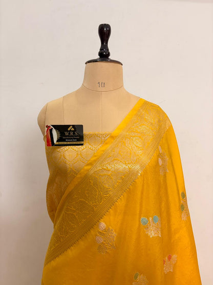 Bright Yellow Viscose Banarasi Saree with Jacquard Zari Work